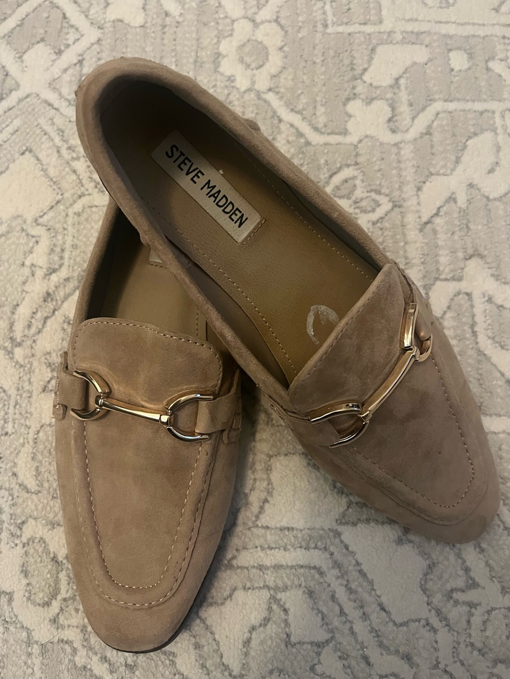 Steve Madden Taupe Suede Loafers with Gold Horsebit